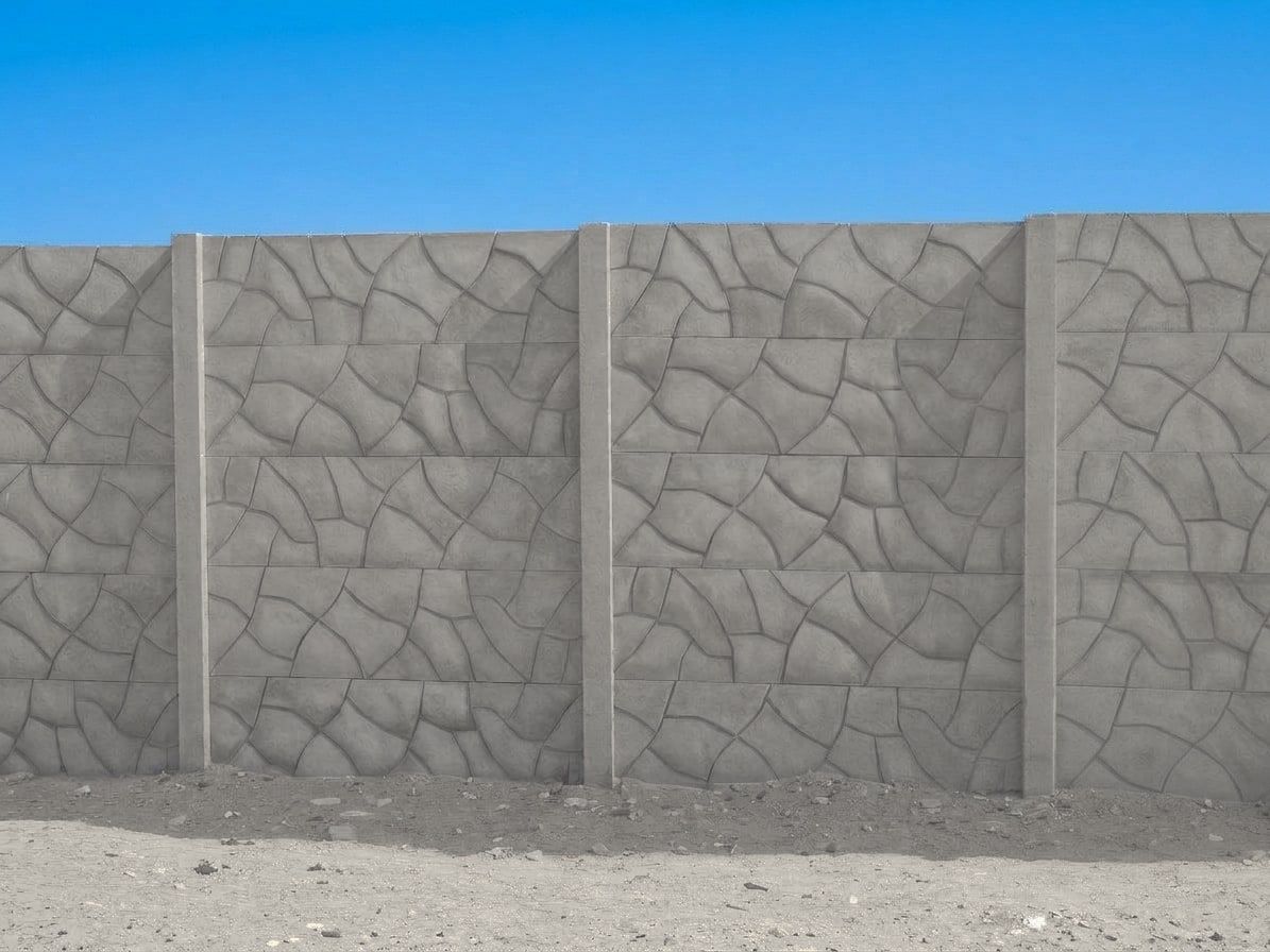 Cerco premium terminado, con placas de diseño piedra laja y columnas de concreto